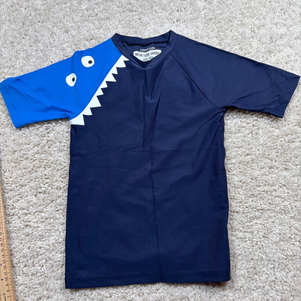 Crewcuts‎ Kids Shark Rash Guard Swim Shirt UPF 50+ Size 6-7 Navy Blue